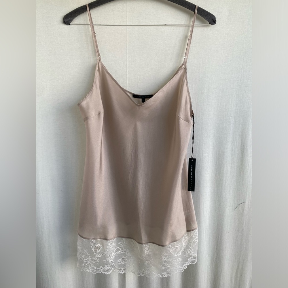 Cream light natural silk cami with a lace detail